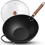 13-Inch Carbon Steel Wok Pan with Glass Lid, Naturally Nonstick Pre-Seasoned Woks & Stir-Fry Pans, No Chemical Coating, Flat Bottom for Induction, Gas, Electric, Halogen & All Stoves