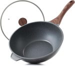 Nonstick Wok Pan with Lid 11-inch, Healthy Stir-fry Pan Induction Cookware with Swiss Granite Coating, Deep Frying Pan Skillet with Stay-cool Handle, PFOA Free