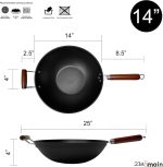 Light weight Cast Iron Wok, Stir Fry Pan, Wooden Handle, 14 Inch, chef’s pan, pre-seasoned nonstick, commercial and household, for Chinese Japanese and others Cooking - Image 2