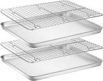 Baking Sheet with Rack Set [2 Pans + 2 Racks],  Stainless Steel Cookie Sheet Baking Pan Tray with Cooling Rack, Size 18 x 13 x 1 Inch, Non Toxic & Heavy Duty & Easy Clean