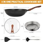 13'' Nonstick Wok, Woks & Stir-Fry Pans Non Stick Wok with Lid and Steamer Basket Spatula Ladle, 100% PFOA Free Induction Wok Pan for Electric, Gas, Halogen, All Stoves - Image 2