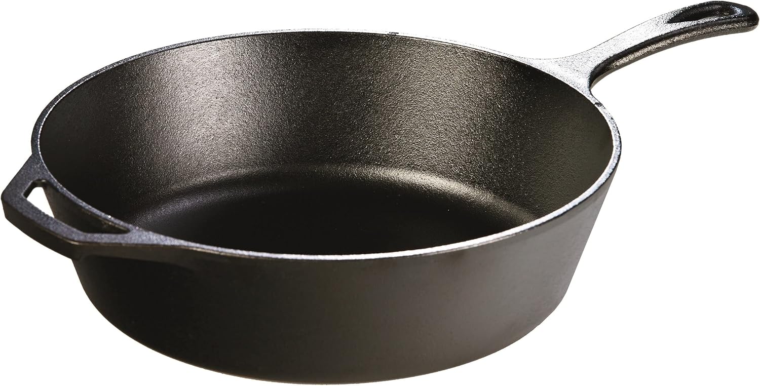 818qFvgnHUL._AC_SL1500_.jpg 5 Quart Pre-Seasoned Cast Iron Deep Skillet - Signature Teardrop Handle & Assist Handle - Use in the Oven, on the Stove or Grill, or Over a Campfire - Black - Image 1