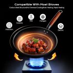 Carbon Steel Wok 13-Inch Wok Pan with Glass Cover Silicone Spatula, Non-Stick Surface Woks & Stir-Fry Pans Pre-Seasoned Chinese Wok Pan for Induction, Electric, Gas Stoves Cooking - Image 2
