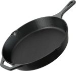 Premium Cast Iron Skillets 12 Inch, Chef's Pan, PFAS-Free, Pre-Seasoned Frying Pan, Stovetop, Oven, Campfire and Grill Large Skillet, Even Heat Distribution Cast Iron Pan - Black