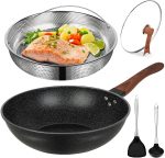 13'' Nonstick Wok, Woks & Stir-Fry Pans Non Stick Wok with Lid and Steamer Basket Spatula Ladle, 100% PFOA Free Induction Wok Pan for Electric, Gas, Halogen, All Stoves